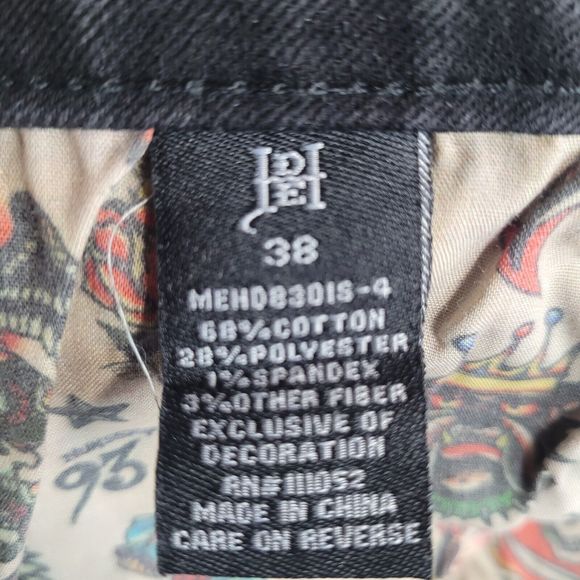 Ed Hardy Mens 38x32 Black Denim Slim Jeans Embroidered Skull Snake Panther NWT - Picture 8 of 11